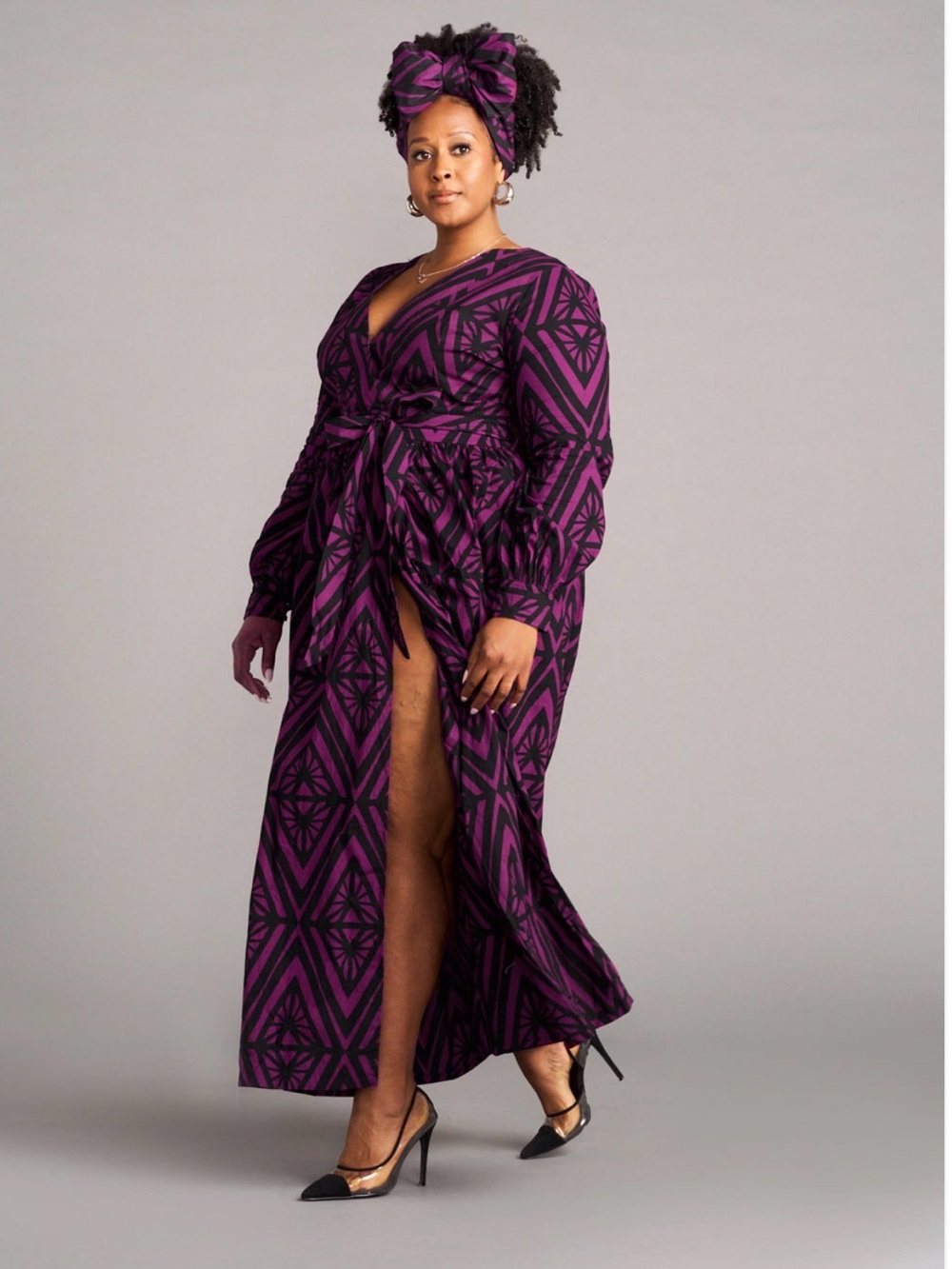 Plus-Size Geometric Wrap Maxi Dress in Purple